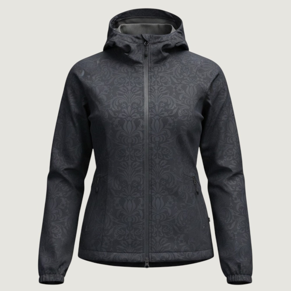 Athleta Damask Print Rain Jacket Women XS Black Hooded Full Zip Windbreaker